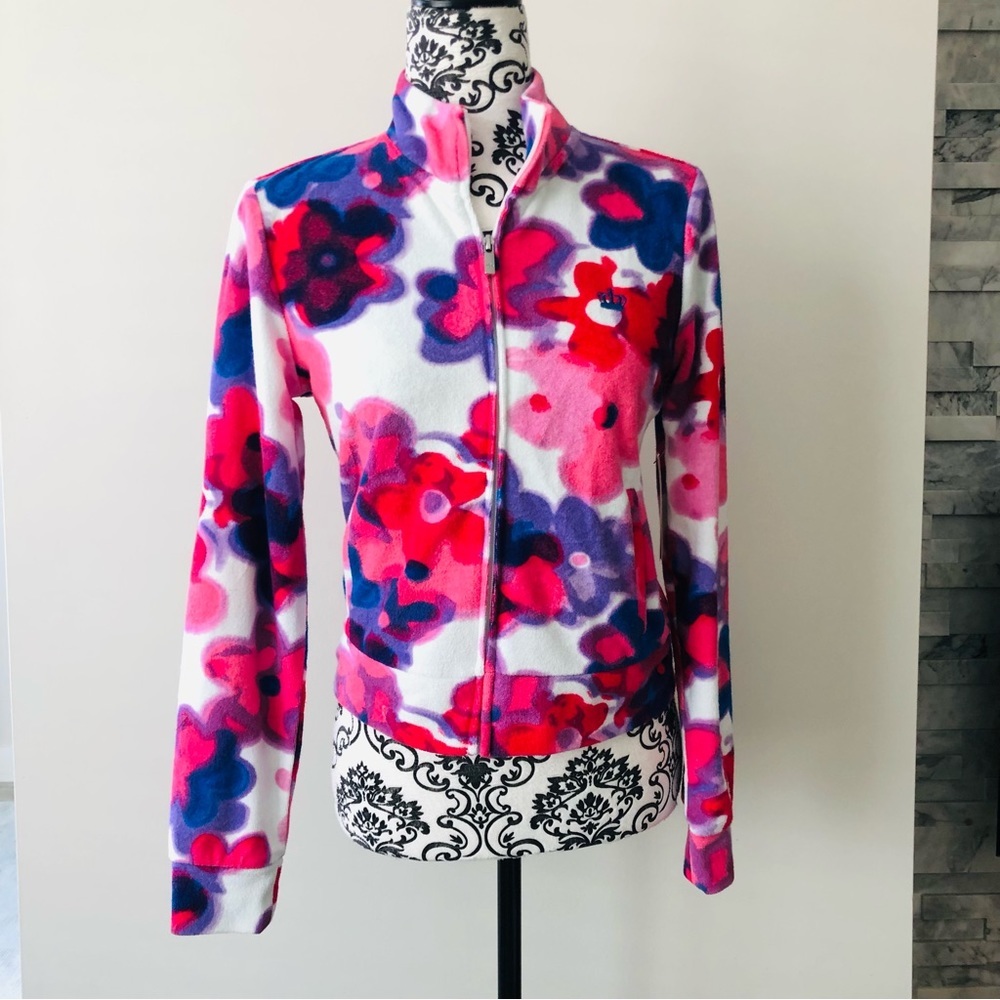 Juicy Couture Terry Zip Up Jacket All Over Floral Flower Power S